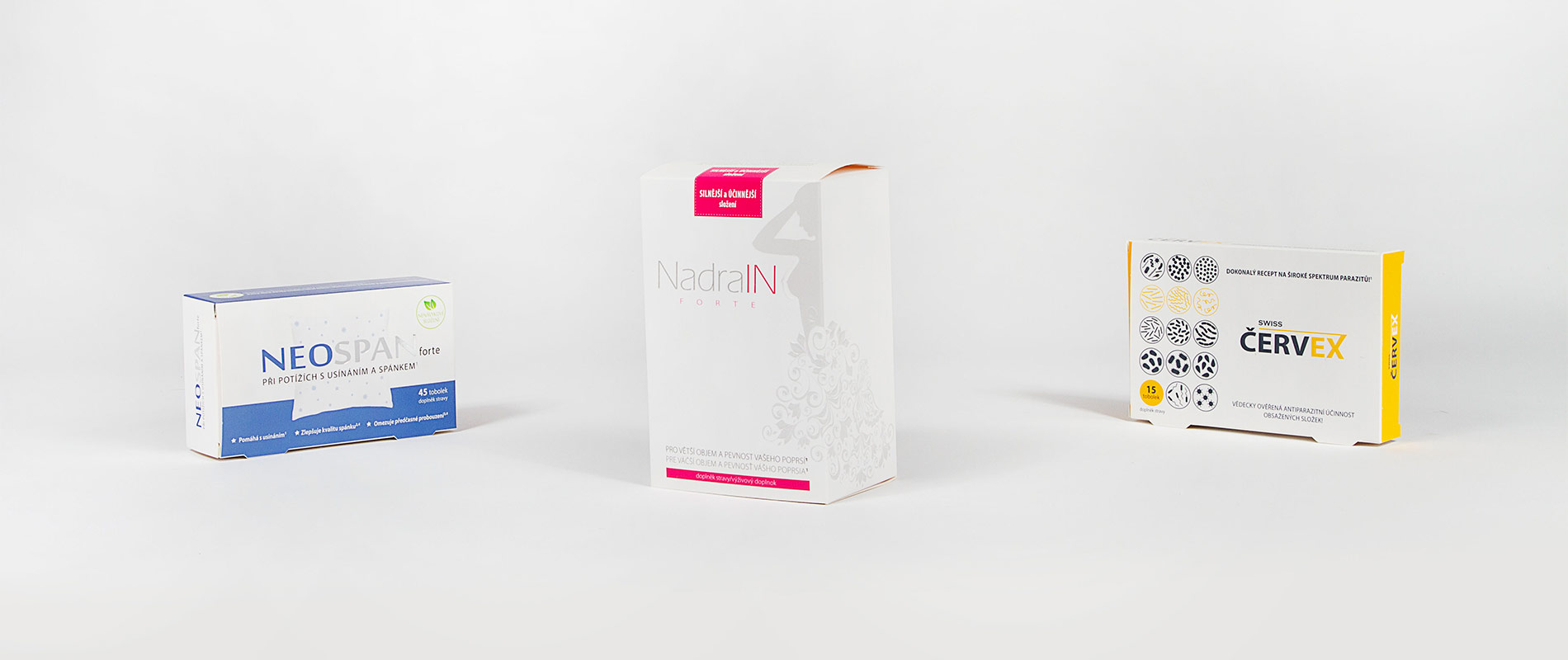 Wir stellen auch Verpackungen für, hinsichtlich der Gesetzgebung anspruchsvolle, Branchen wie Lebensmittelindustrie, Medizin und Pharmazie her Medikamentenschachtel mit Veredelung: Heißprägung und Embossing